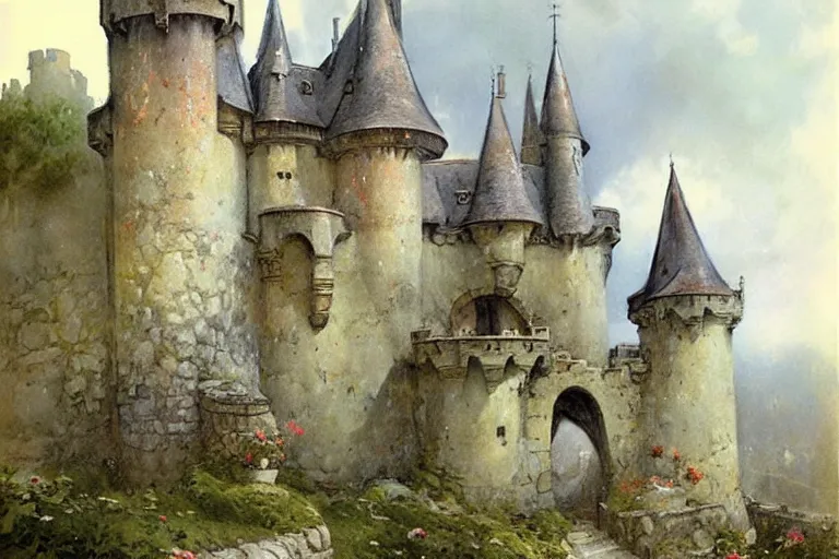 1950s castle muted colors. by Jean-Baptiste Monge, | Stable Diffusion ...