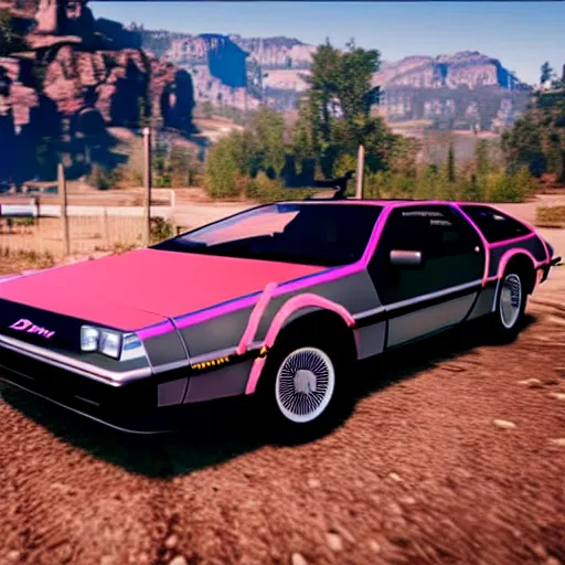 Prompt: 1 9 8 2 delorean in red dead redemption 2