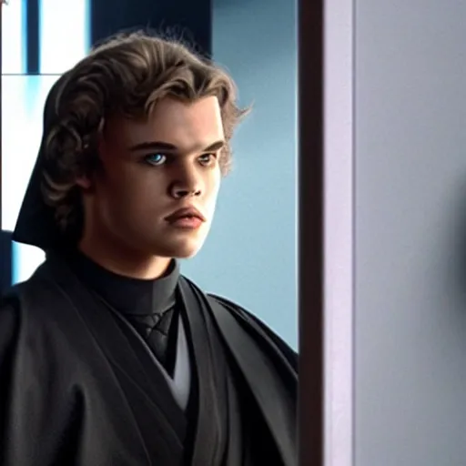 Prompt: anakin skywalker looking at the mirror and seeing darth vader, full body