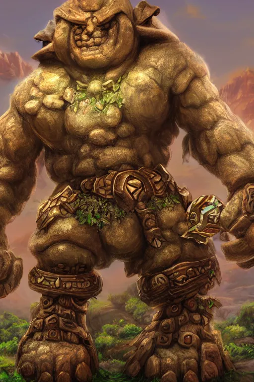 Image similar to zelda fantasy art giant golem troll wood rock greeble gemstone, global illumination ray tracing hdr fanart arstation by sung choi and eric pfeiffer and gabriel garza and casper konefal