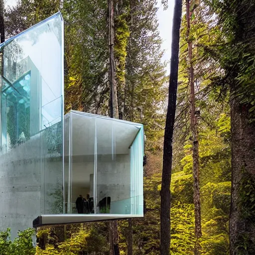 Prompt: extremely detailed non-Euclidean stunning sophisticated very thin beautiful house of 6 cantilevered construction levels , stunning volumetric light, sunset, multi-colored concrete and glass and translucent material, stunning ski,surrounded by moss, by Giacomo Burattini and Shania McDonagh, 8k