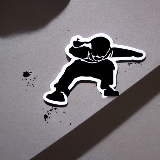 Image similar to die cut sticker, walter white breakdancing in techwear splatter paint