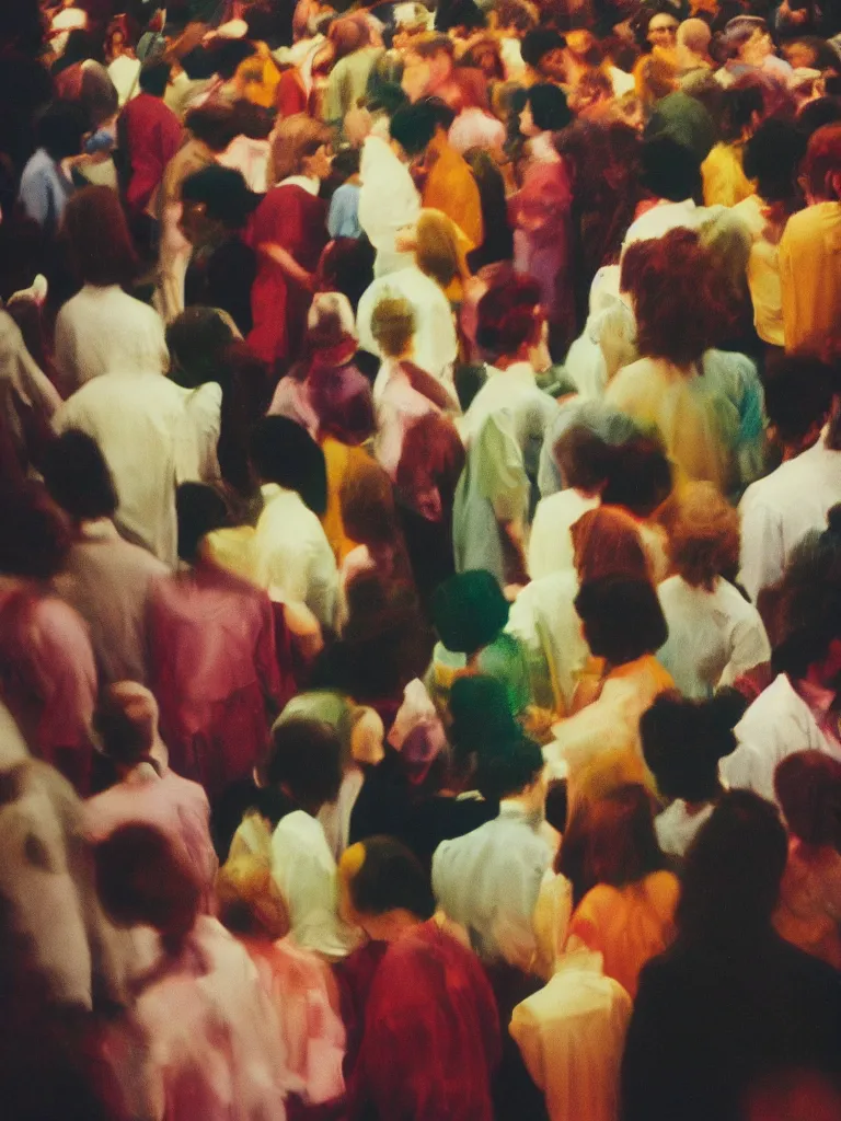 Prompt: dramatic scene shallow depth of field medium shot uncanny surreal photograph of a colorful intimate art studio in 1 9 9 5 titled'the crowd and colors ', photographed by william eggleston and ken price and man ray, grainy shocking detail trending on artstation 8 k