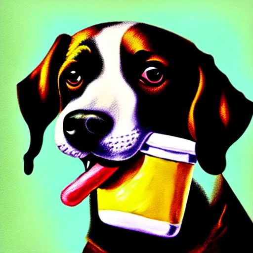 Image similar to painting of a dog eating ice cream