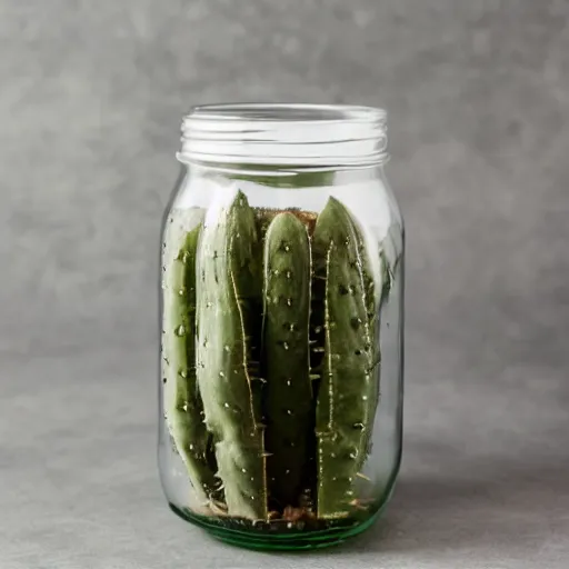 Prompt: nopal in a jar filled with white liquid