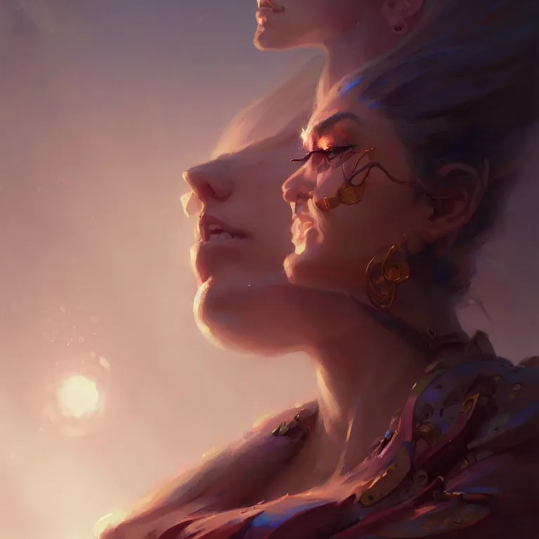 Image similar to a portrait of a stunning humanoid, by mandy jurgens and pete mohrbacher and greg rutkowski, in frame, low angle, detailed facial features, fantasy, d & d