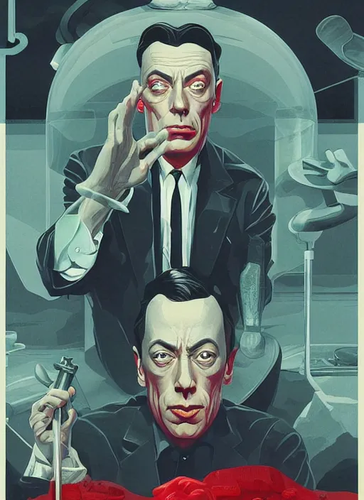 Image similar to poster artwork by Michael Whelan and Tomer Hanuka, Karol Bak Major Buster Keaton, from scene from Twin Peaks, clean