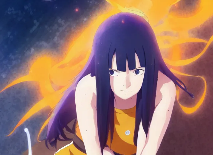 Image similar to hinata hyuga from naruto, rule of thirds, anime key visual, trending pixiv fanbox by wlop and greg rutkowski and makoto shinkai and studio ghibli and kyoto animation