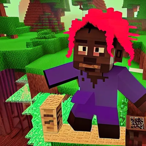 Image similar to Lil Uzi Vert throwing a tantrum because he dropped his diamonds in the lava while playing minecraft