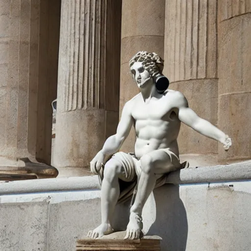 Image similar to greek statue listening to music on headphones