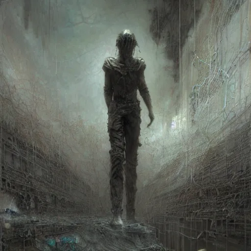 Image similar to lost and alone in an industrial wasteland by gustave dore and gustave moreau and beksinski and giger and craig mullins and jeremy mann