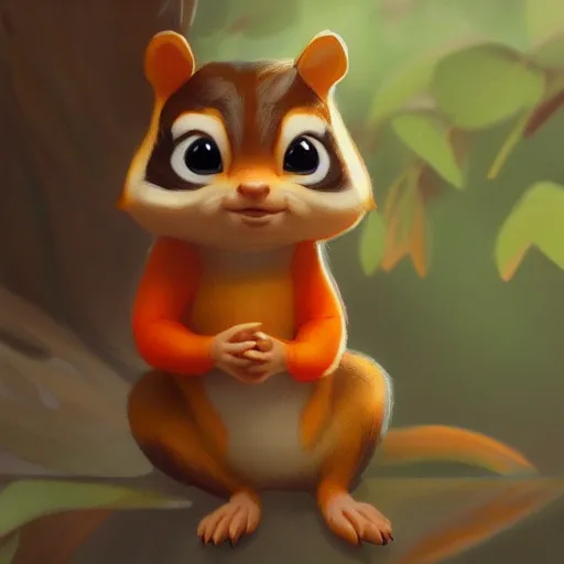 Image similar to orange cute cartoon chipmunk, digital painting, simplified, artstation, concept art, smooth, sharp focus, illustration, Unreal Engine 5, 8K, art by artgerm and greg rutkowski and alphonse mucha