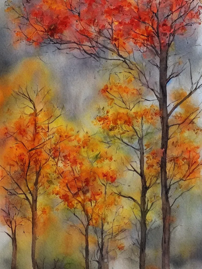 Image similar to autumn watercolor by arti chauhan trending on artstation