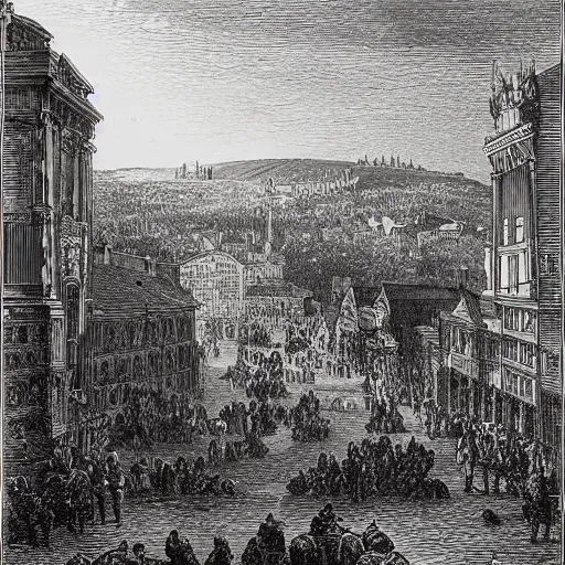 Prompt: The city of Mainz am Rhein, illustration by Gustave Doré