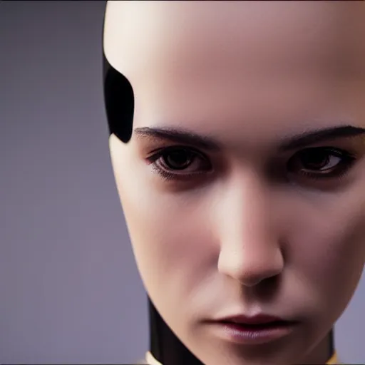 Image similar to headshot of humanoid robot from ex machina, cinematic angle, cinematic lighting, detailed, elegant