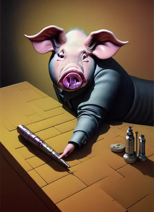 Prompt: hyper detailed 3d render like an Oil painting - Portrait of a Pig in a tuxedo by Jacek Yerka, Mariusz Lewandowski, Houdini algorithmic generative render, Abstract brush strokes, Masterpiece, Edward Hopper and James Gilleard, Zdzislaw Beksinski, Mark Ryden, Wolfgang Lettl, hints of Yayoi Kasuma, octane render, 8k