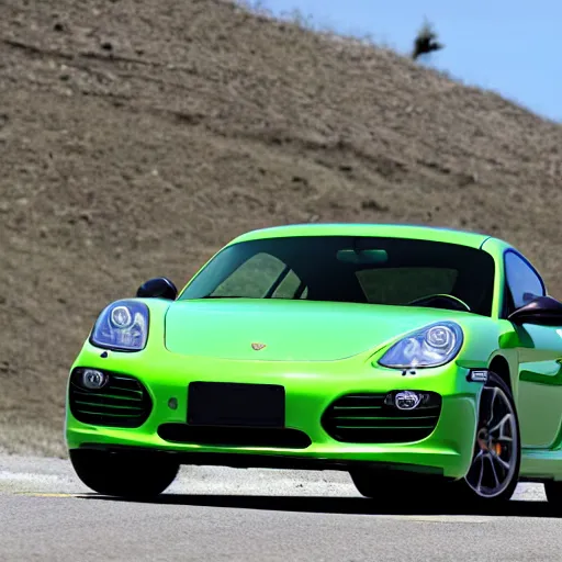 Image similar to a peridot green 2 0 1 1 porsche cayman r driving, 4 k