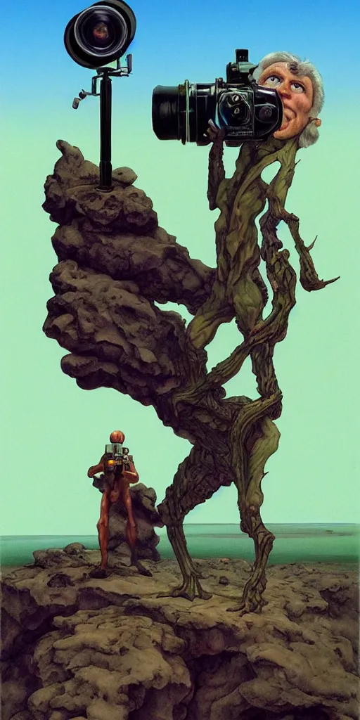 Prompt: a man with a camera head by Roger Dean, hyper detailled, trending on artstation