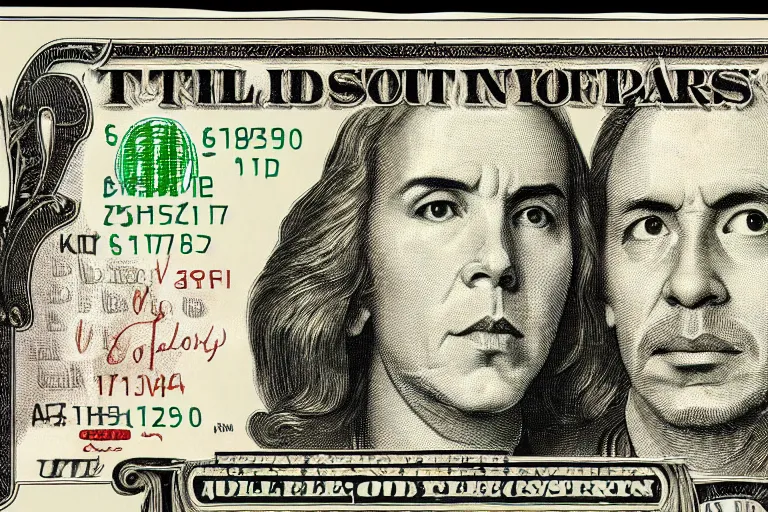 Image similar to reylo kissing dollar bill design