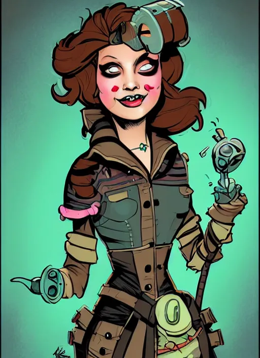 Prompt: a portrait of a pretty sewer punk young lady by brian kesinger