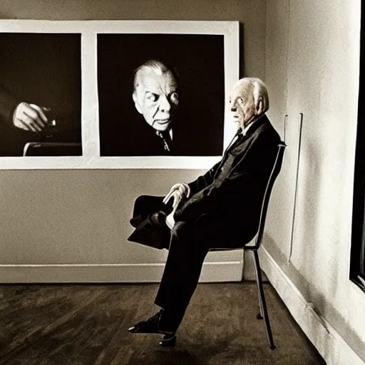 Image similar to “An Annie Leibovitz portrait of Jorge Luis Borges”