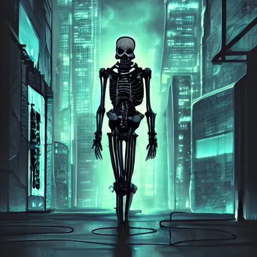 Prompt: cyberpunk skeleton