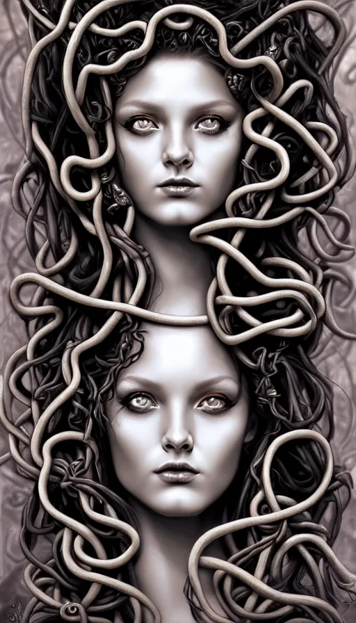 Image similar to , medusa, symmetrical portrait, realistic, full body, black rose, rich detail, by stanley artgerm photo - grade