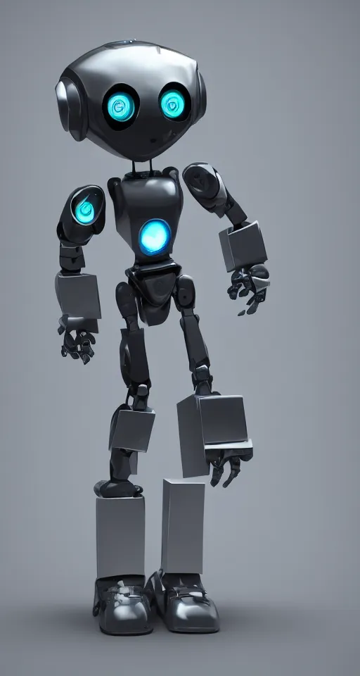 Image similar to a stylized image of a robot standing in front of a computer screen, a low poly render by miyamoto, polycount, photorealism, rendered in unreal engine, rendered in maya, ray tracing