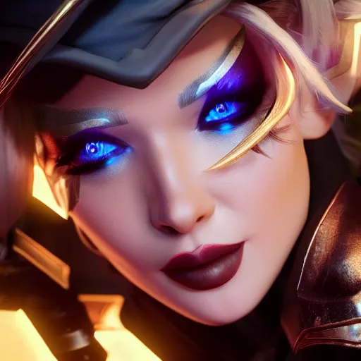 Image similar to still of pretty Ashe (League of Legends) in KDA More music video. 3d render, octane render, game art, realistic, highly detailed, trending on artstation, 4k, trending on artstation, pixar, cgsociety, unreal engine 5, redshift render, trending on artstation, blender, behance, cg