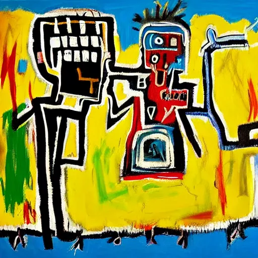 Image similar to landscape painting, highly detailed painting by Jean-Michel Basquiat