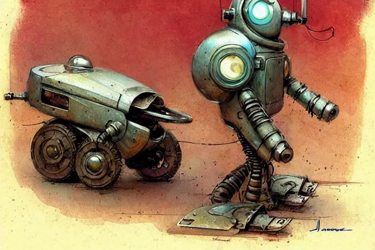 Image similar to adventurer ( ( ( ( ( 1 9 5 0 s retro future robot android mouse excavating machine. muted colors. ) ) ) ) ) by jean baptiste monge!!!!!!!!!!!!!!!!!!!!!!!!! chrome red