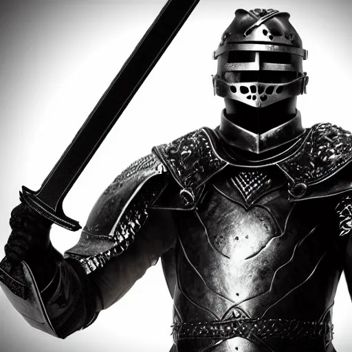 Image similar to black man knight with sword symmetrical realistic fantasy on white bear