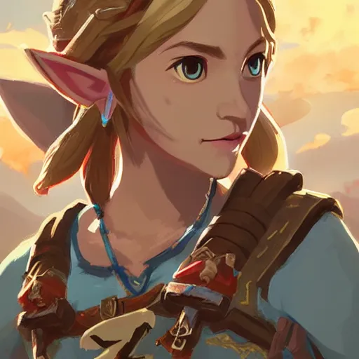 Prompt: breath of the wild 2 award winning artwork, princess zelda portrait with short hair, by ross Tran and Rutkowski, trending on artstation, daily deviation