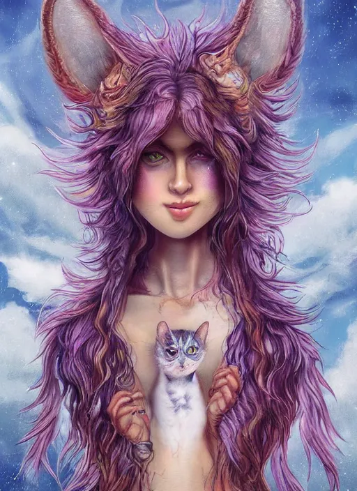 Prompt: cat seahorse fursona, long haired attractive androgynous fluffy humanoid character design, sharp focus, weirdcore voidpunk digital art by artgerm, akihiko yoshida, louis wain, simon stalenhag, wlop, noah bradley, furaffinity, artstation hd, trending on deviantart