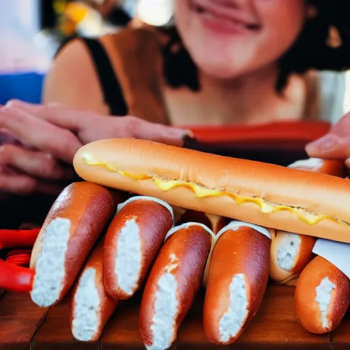 Prompt: hot dogs with human head eating a hot dog