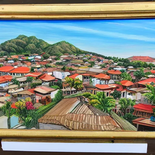 Image similar to a painting of bauguio city phillipines, 8 k, high definition, extremely detailed, photo - realistic