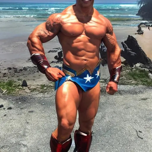 Image similar to Dwayne Johnson cosplaying wonder woman