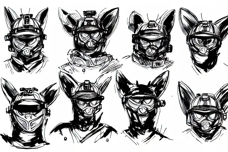 Prompt: ink study of a group of furry modern army soldiers with animal ears, fish eye perspective, key visual with intricate linework, in the style of kim jung gi