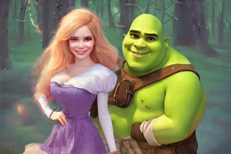 Prompt: belle delphine as shrek, cinematic chiaroscuro, photorealistic, unreal engine, artwork woman by Ross Tran