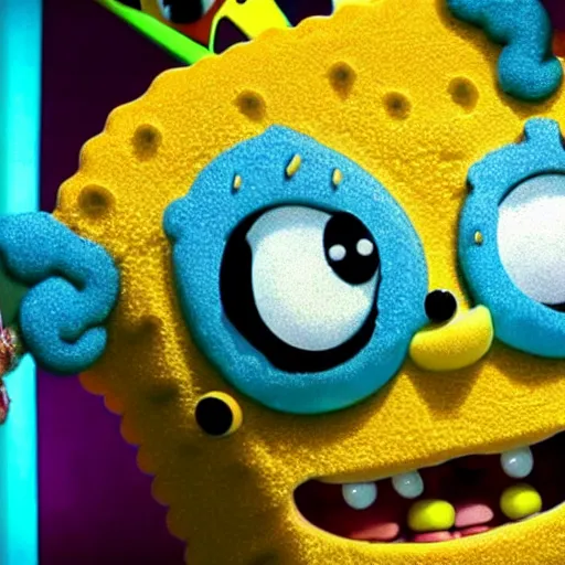 Prompt: real life sponge bob, a still of a pop music video