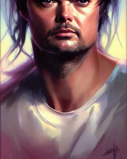 Image similar to karl urban!, audrey plaza, realistic shaded perfect face, fine details. anime. magali villeneuve, artgerm, jeremy lipkin and michael garmash and rob rey, ilya kuvshynov