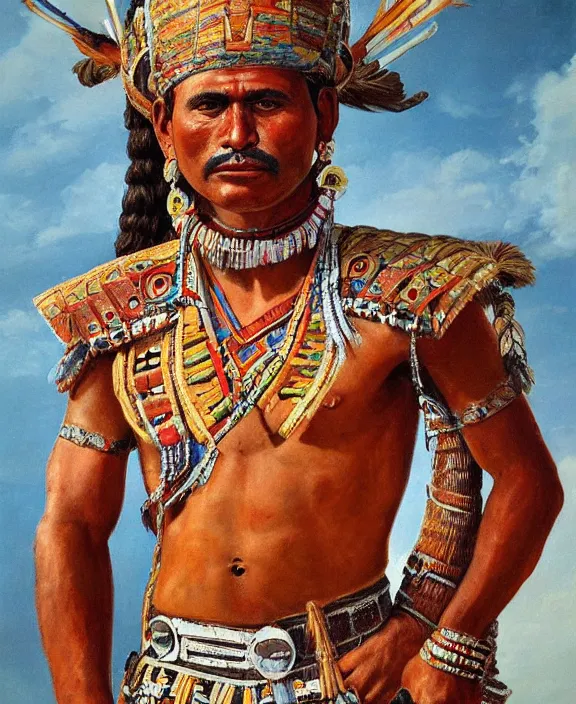 Image similar to portrait of a handsome mayan warrior in yucatan, art by denys tsiperko and franz xaver kosler and bogdan rezunenko, hyperrealism