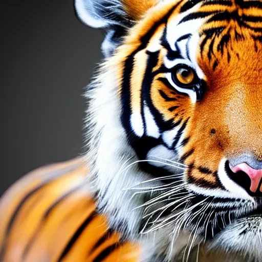 Prompt: tiger with an ostrich head, realistic, 4k, detailed, hybrid