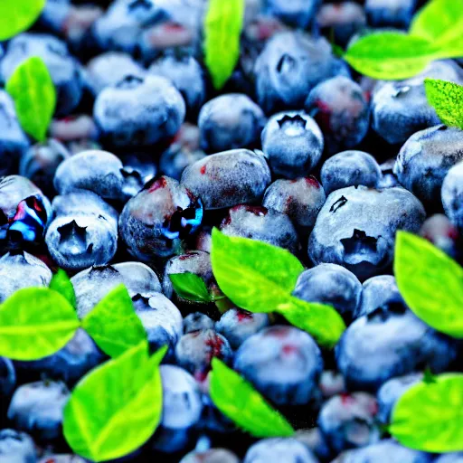 Image similar to artistic medium close-up render of blueberry bushes in a forest. Digital art. 4K. Trending on artstation. Highly detailed. Nature Artistic. Rustic. Nordic