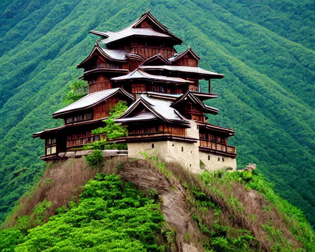 Image similar to Mountaintop castle made of bamboo