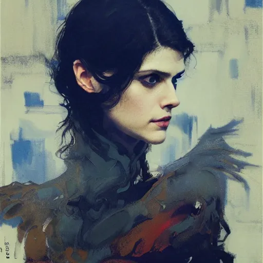 Image similar to alexandra daddario, intricate, elegant, highly detailed, greg manchess, mucha, liepke, ruan jia, jeffrey catherine jones, ridley scott