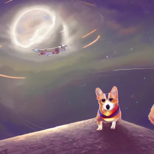 Prompt: Corgis in no man's sky, fantasy art