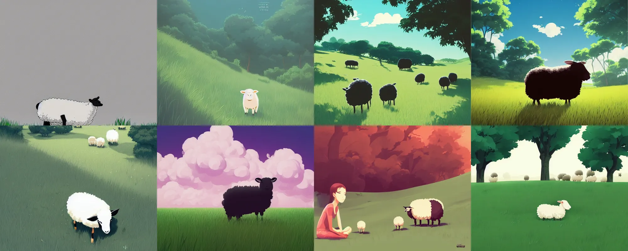 Prompt: a little sheep is eating grass. clean cel shaded vector art. minimalist illustration art by lois van baarle, artgerm, helen huang, by makoto shinkai and ilya kuvshinov, rossdraws