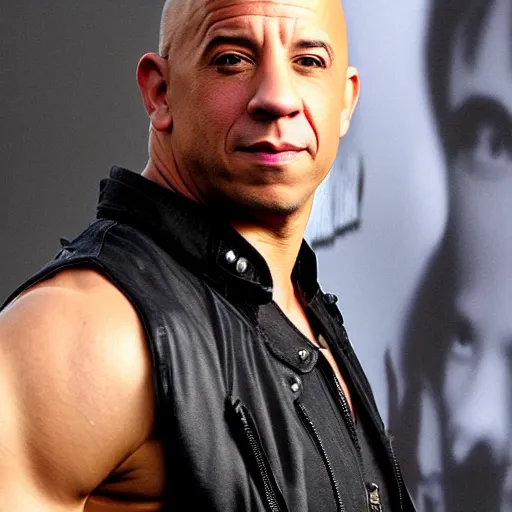 Image similar to Vin Diesel with a mullet wig