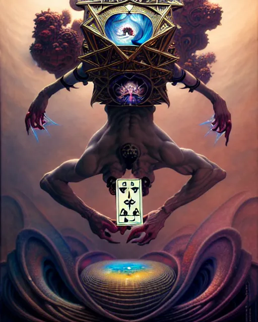 Image similar to man upside down tarot card, fantasy character portrait made of fractals, ultra realistic, wide angle, intricate details, the fifth element artifacts, highly detailed by peter mohrbacher, hajime sorayama, wayne barlowe, boris vallejo, aaron horkey, gaston bussiere, craig mullins